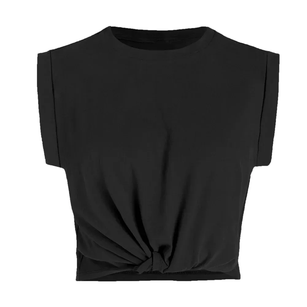 Tummy Knot Twist Cropped Solid Tee