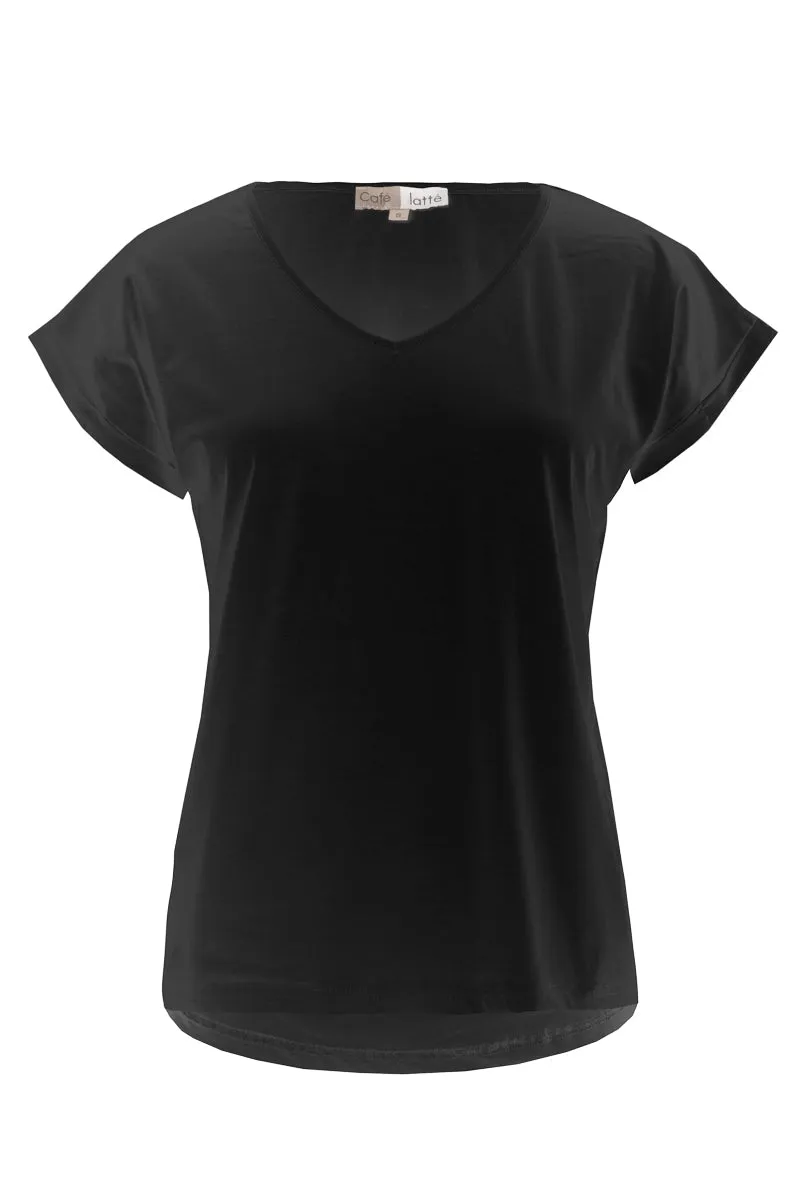 V-Neck Tee by Cafe Latte - Black